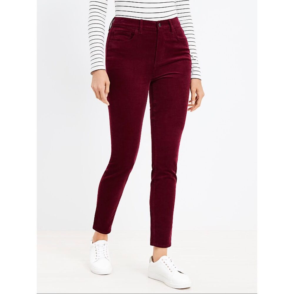 LOFT Size 8 | 29 Curvy Skinny Corduroy Pants Burgundy Wine High Rise Ankle 29x29